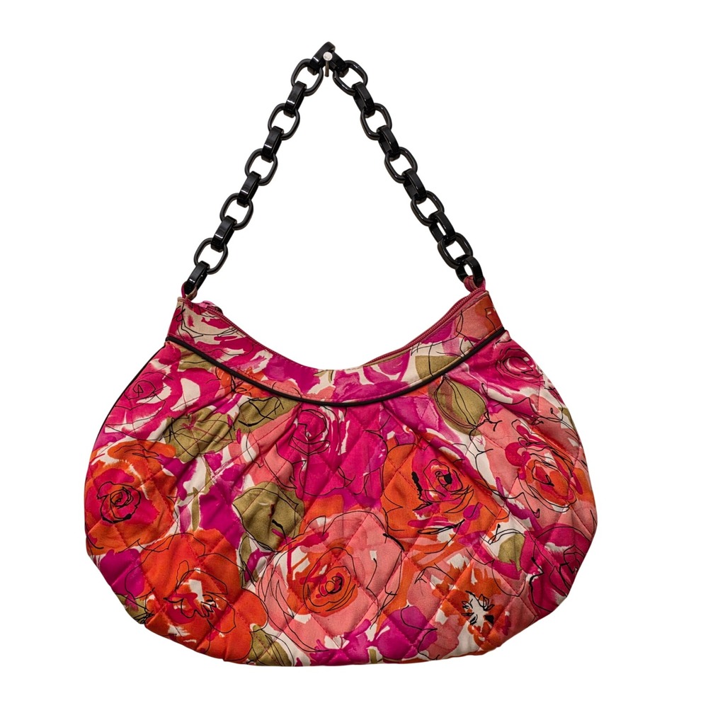 Vera Bradley Pink Floral Quilted Hobo Bag with Black Resin Chain Handle Y2K